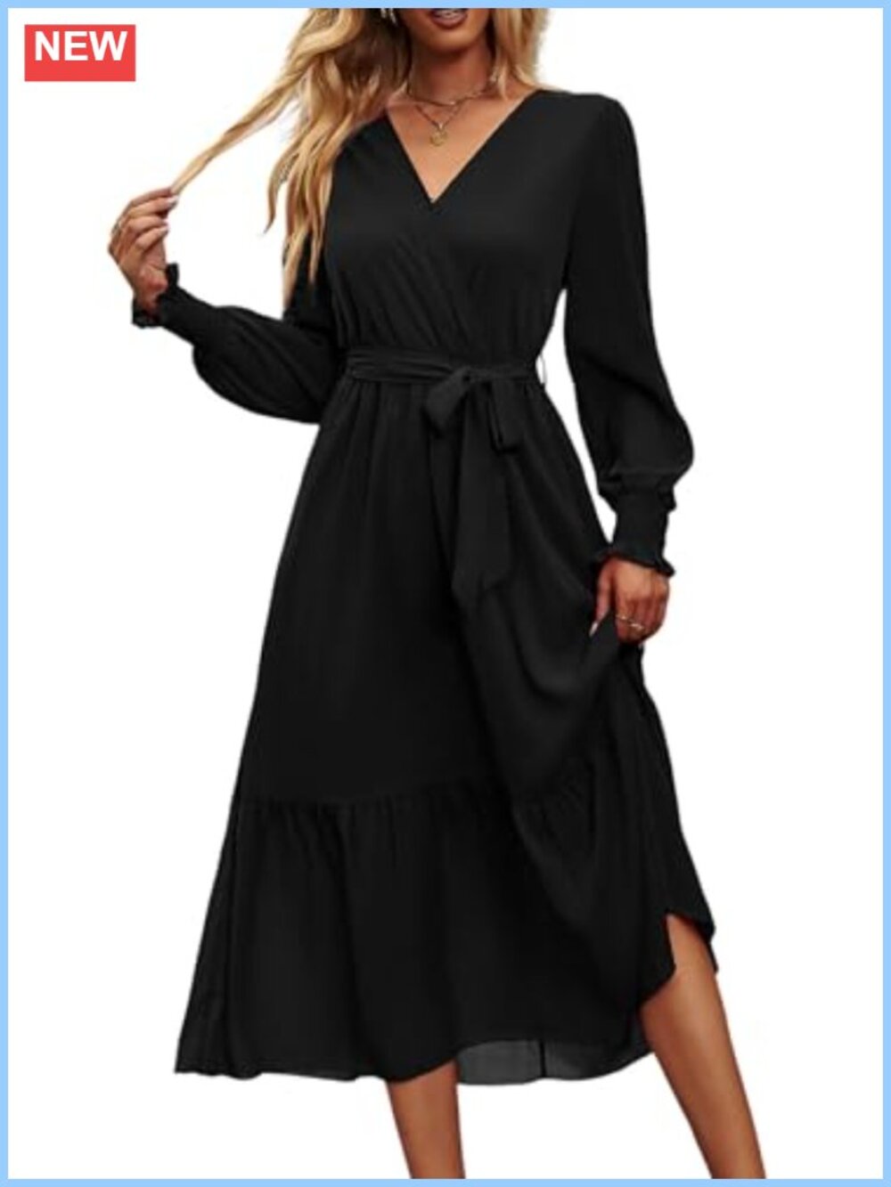 Womens Long Sleeve Boho Maxi Dress Floral Ruffle Hem A-Line Wedding Guest